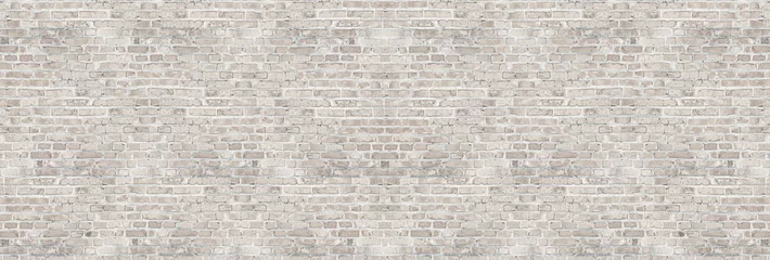Papier Peint photo Mur de briques Texture de mur de brique de lavage blanc vintage pour la conception. Arrière-plan panoramique pour votre texte ou image.
