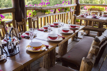 Table ready for meal in ranch style restaurant