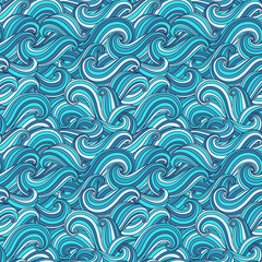 Fototapeta na wymiar Seamless pattern with waves. Freehand drawing. Can be used on packaging paper, fabric, background for different images, etc.