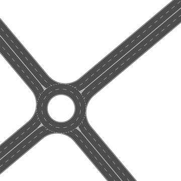 Roundabout road junction. Empty asphalt crossroad with marking. 