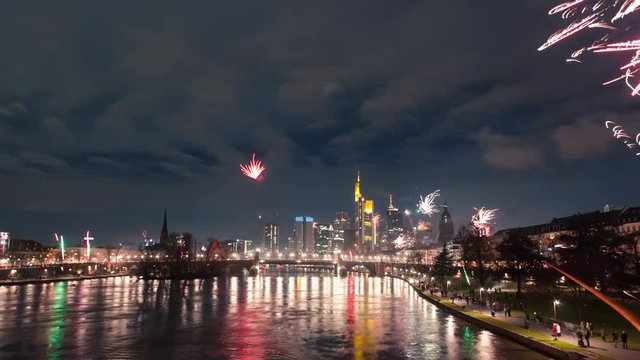 Timelapse of fireworks in Frankfurt celebrating New Year