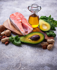 Selection of healthy fat and omega 3 sources.