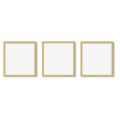 Set of gold square photo frames. Vector.