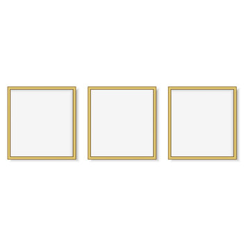 Set Of Gold Square Photo Frames. Vector.