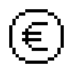 Vector 8 bit pixel art euro icon. Black and white concept of euro currency. 