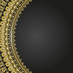 Classic square golden pattern with arabesques and orient elements. Abstract ornament with place for text. Vintage pattern