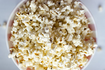 Samples of popcorn on white background.
