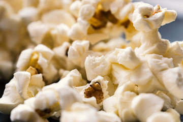 Samples of popcorn on white background.