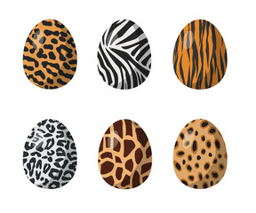 Flat vector Easter eggs with animal pattern design. Isolated, editable pieces.