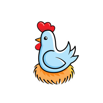 Chicken sitting in the nest cartoon illustration