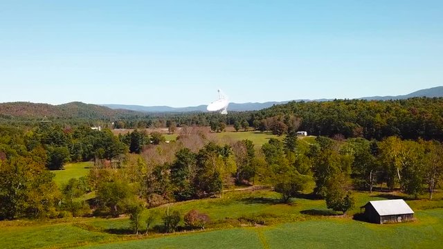 Aerial of the Green Bank Observatory readio telescope in West Virginia.