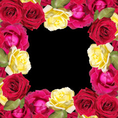 Beautiful floral background of yellow and red roses 