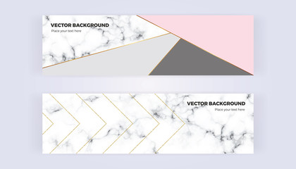 Geometric banner in gold, glitter, grey, pastel pink and marble texture background. Template for  designs, card, flyer, invitation, party, birthday, wedding, email, web