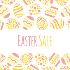 Easter sale vector frame. Background illustration with eggs and lettering