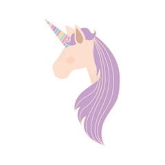 white background with faceless side view of unicorn and long striped mane vector illustration
