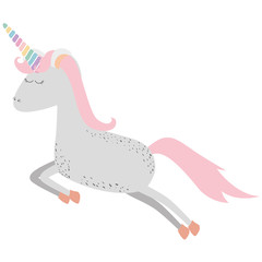 white background with cartoon unicorn with stains and jumping vector illustration