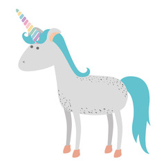white background with cartoon unicorn standing vector illustration