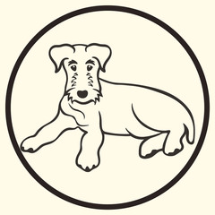 Airedale terrier breed vector silhouette sign, symbol. Doggy sketch in minimal style icon flat. Dog outline logo. Simple emblem design for pet shop, zoo ads label design, animal food package element. 