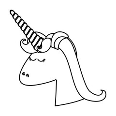monochrome silhouette of face side view of female unicorn with mane vector illustration