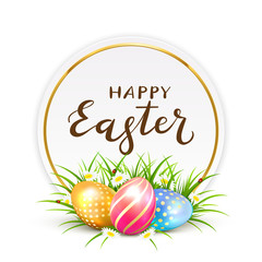 Card with Easter eggs in grass