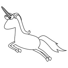 monochrome silhouette of cartoon faceless unicorn jumping vector illustration