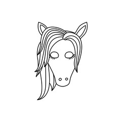 monochrome silhouette of front face of female unicorn with closed eyes and mane to left side vector illustration