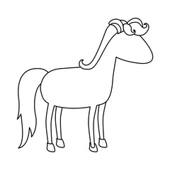 monochrome silhouette of cartoon faceless unicorn standing with mane and looking towards the right vector illustration