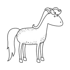 monochrome silhouette of cartoon unicorn standing and looking towards the right vector illustration