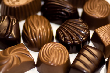 Chocolate candy of various shapes with different fillings