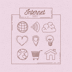 monochrome poster hand drawn with internet icons of daily use vector illustration