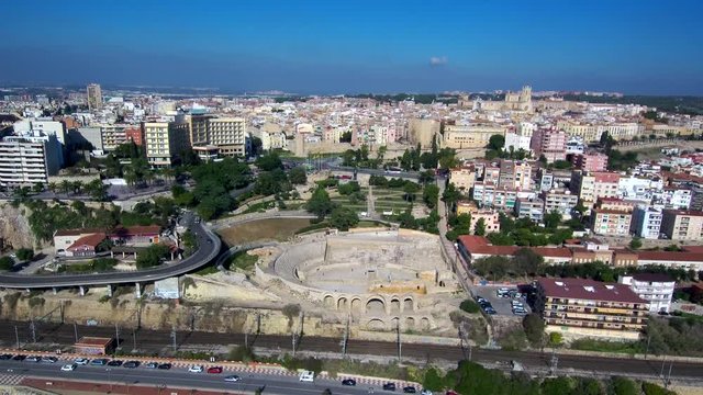 Drone en Tarragona, ciudad historica cercana a Barcelona en la comunidad de Cataluña,España.Video aereo con Dron
