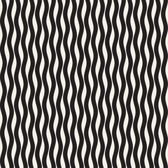 Vector Seamless Black and White Hand Drawn Wavy Lines Pattern