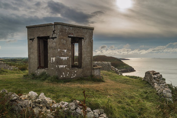The abandoned lookout tower built for the coronation of King Edward VII on Llanlleiana headland, Llanbadrig, Cemaes Bay, Anglesey.