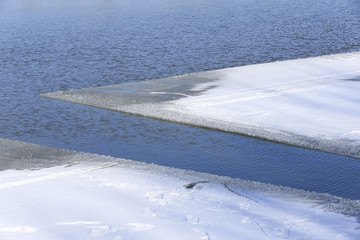 The river is ice floe, after the winter snow