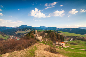 Fototapeta na wymiar Landscape around ruins of Sklabina castle, Slovakia, Europe.