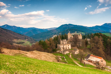 Fototapeta na wymiar Landscape around ruins of Sklabina castle, Slovakia, Europe.