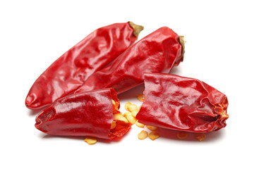 dry red pepper on white background 