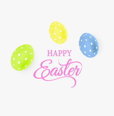 Happy Easter Typography with decorated Easter eggs-Easter banner and greeting card template