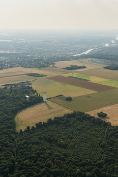 Aerial image of countryside landscape with Seine river at the outskirts of Paris