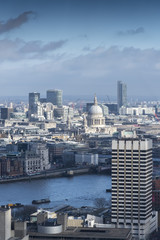 Aerial view of river Thames and St Paul's Cathedral