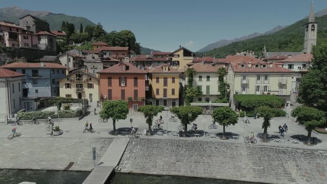 bicycle sumer italy Italian riviera houses drone flight near the mountains, Italy lake, drone 4k nature flight hootel
