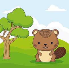 Obraz na płótnie Canvas cute squirrel in a forest, colorful design. vector illustration