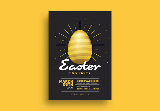 Easter Flyer Layout with Golden Striped Egg Illustration