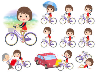 Store staff red uniform women_city bicycle