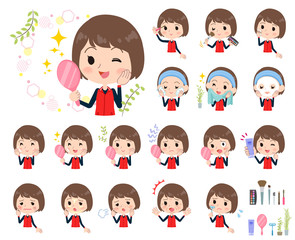 Store staff red uniform women_beauty