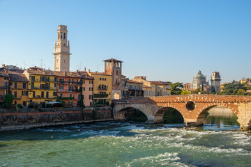 Fototapeta premium Ponte Pietra bridge on Adige river
