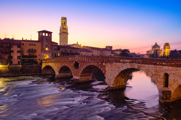 Obraz premium Image of Verona. Pietra bridge on Adige river