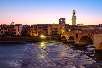 Fototapeta premium Image of Verona. Pietra bridge on Adige river