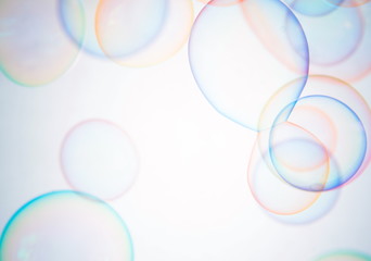 Abstract colorful bright of soap bubbles float in the air