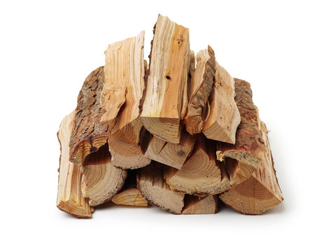 A Stack Of Split Firewood Isolated On A White Background